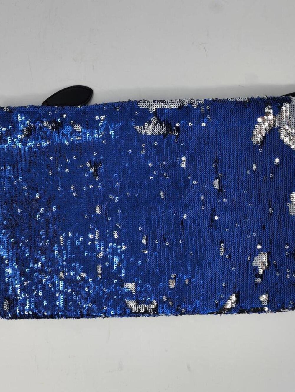 Blue Silver Color Changing Sequin Zip Clutch Bag Purse